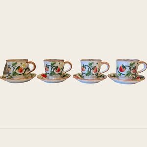 Handpainted Strawberry tea cups and saucers.